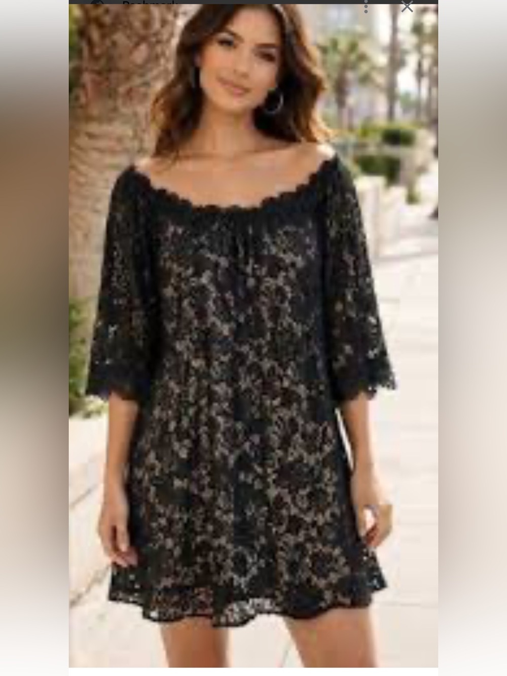 Umgee Black Floral Lace Tunic / Mini Dress On Or Off Shoulder Boho Style Size S